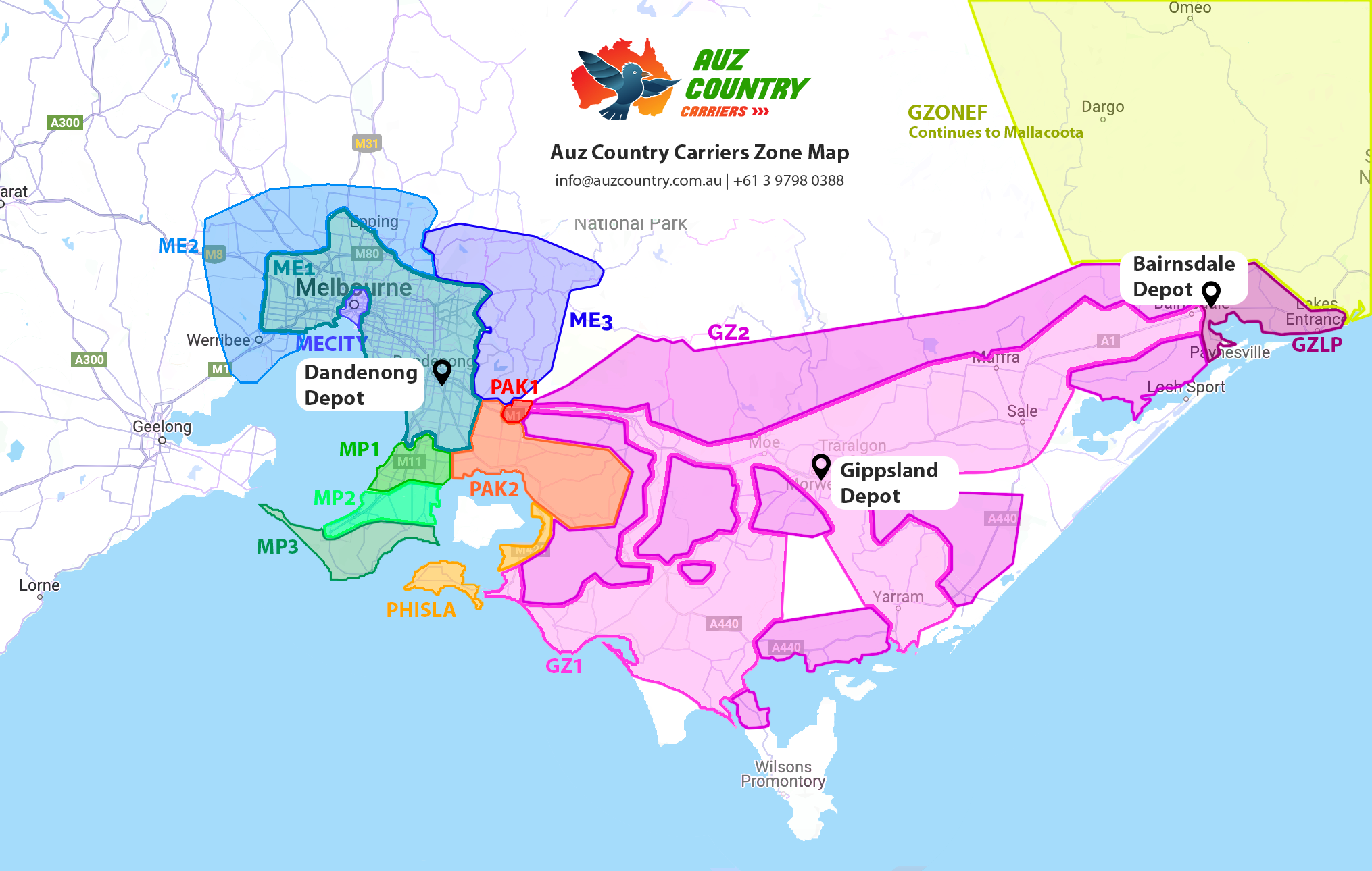 Auz Country Zone Map