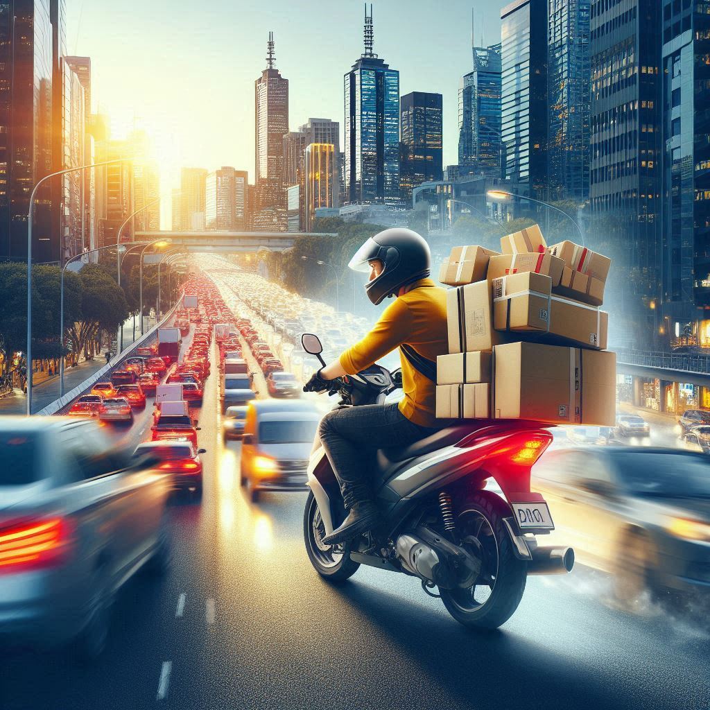 A courier navigating through heavy traffic during peak hours in Melbourne