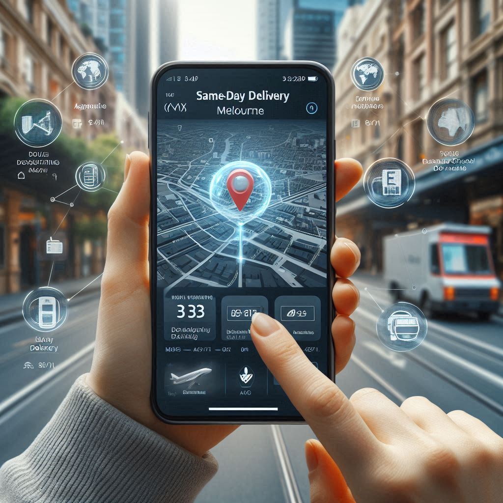 Customer using a smartphone to track a same-day delivery in Melbourne