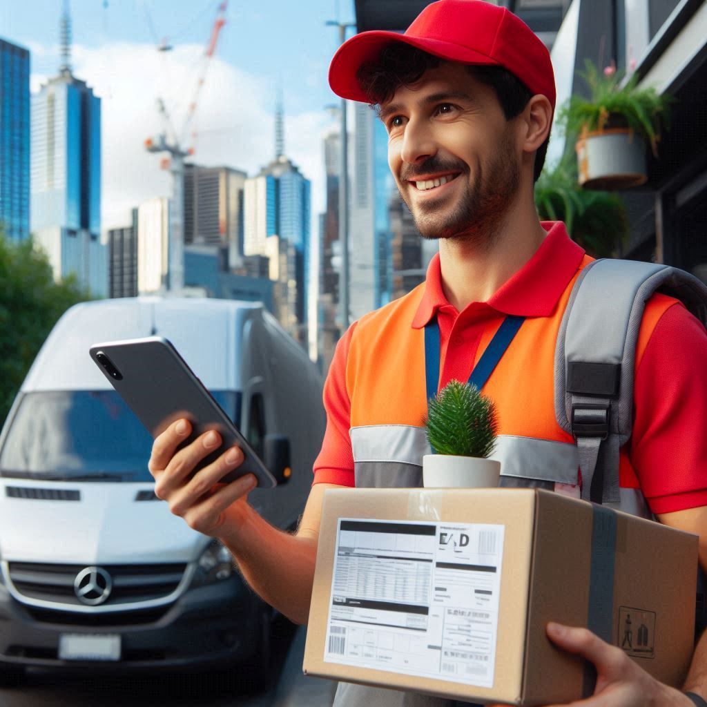 A reliable courier delivering a package to a customer in Melbourne